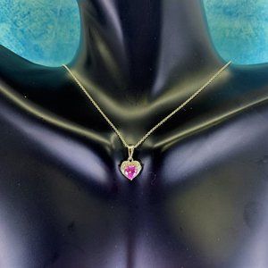 14K Gold Created Pink Sapphire & Diamond Pendant